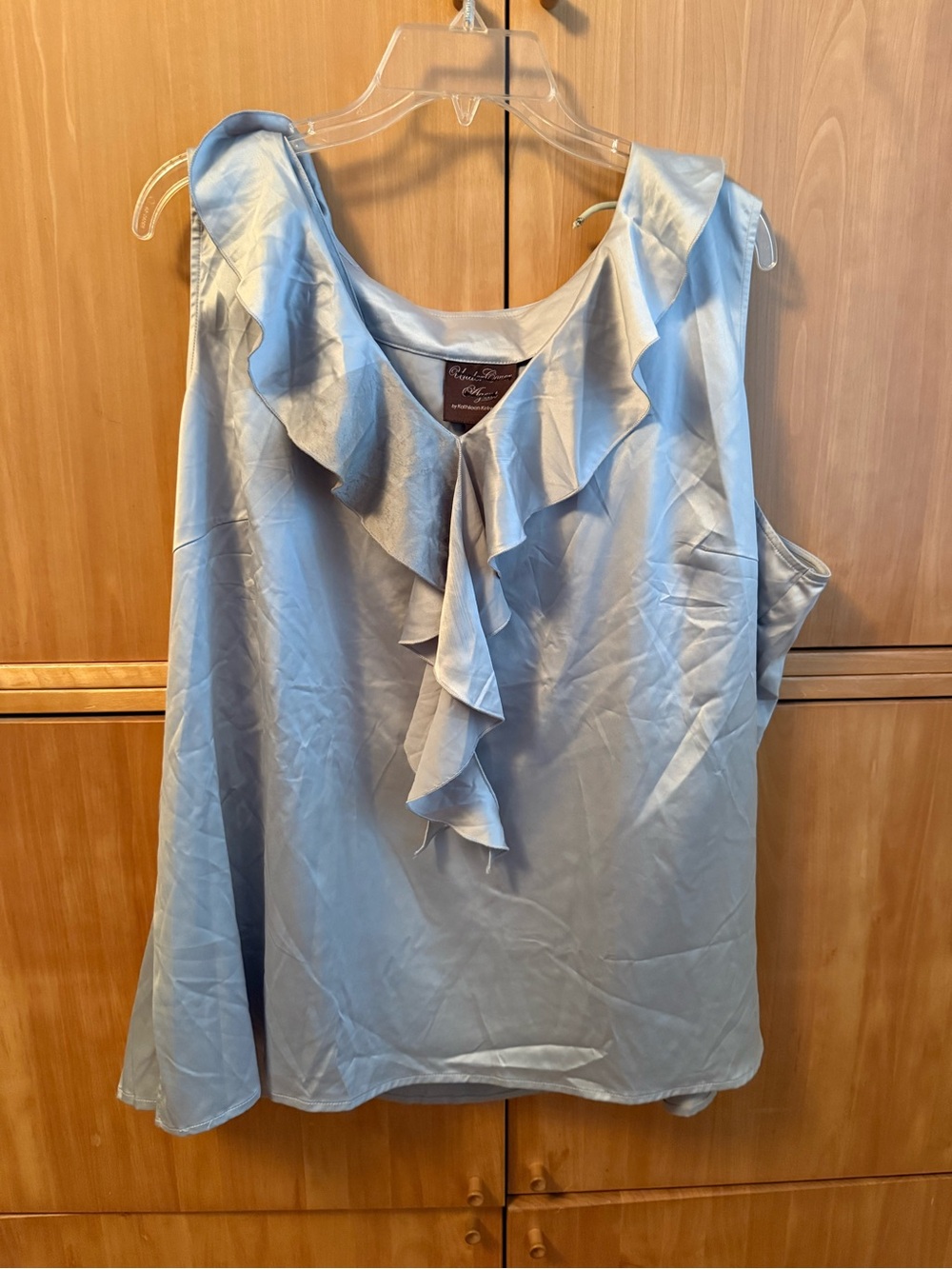 Kathleen Kirkwood Light Blue Ruffled V-Neck Satin Camisole